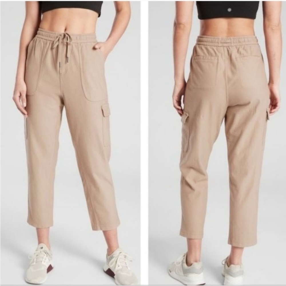 Athleta Farallon Cargo Crop Pant Jogger Organic Pockets Travel Taupe 531093 sz 6